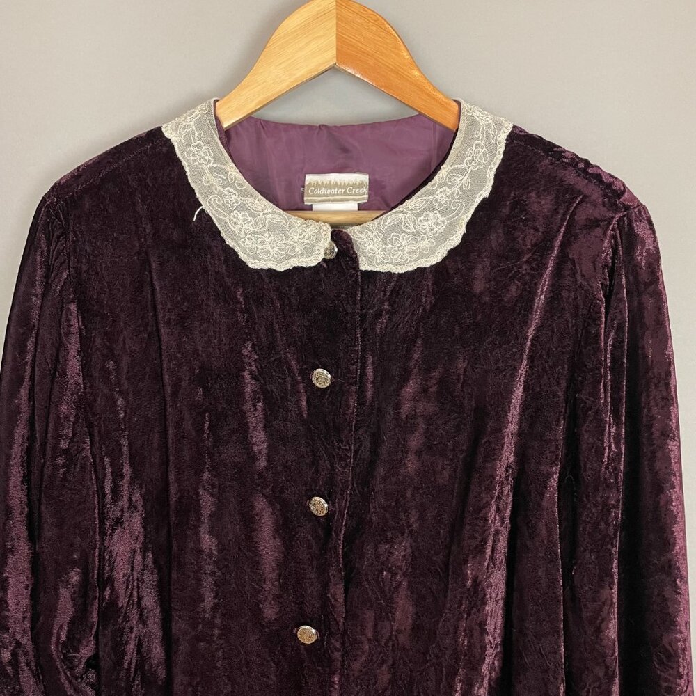 Velvet Jacket Lace Collar Purple Women Button Up Victorian Size Large‎ Delicate - Picture 10 of 11